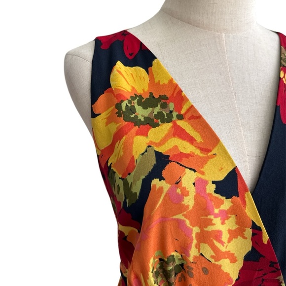 Ellen Tracy Multi Floral Red Yellow Orange Navy Sleeveless Maxi Dress Size 6 - Picture 5 of 10